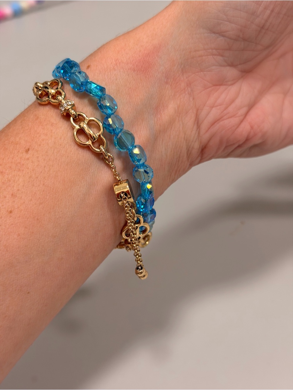 Bomb Party NWOT! Gold Link and Blue Crystal Beaded Bracelet Set - Picture 4 of 5